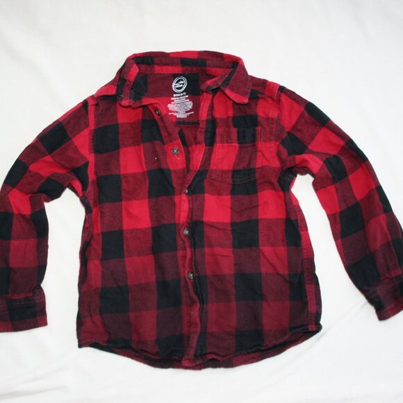🍁 CHECKER OMBRE FLANNEL SHIRT RED BLACK BUTTON DOWN TOP PLAID WARM KID BOY 6 7 - Picture 2 of 15